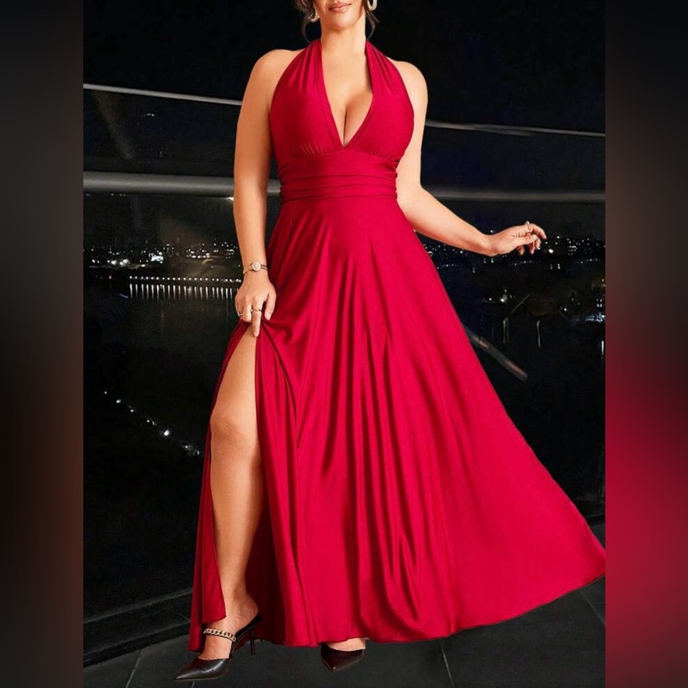 Elegant Red Halter Maxi Dress